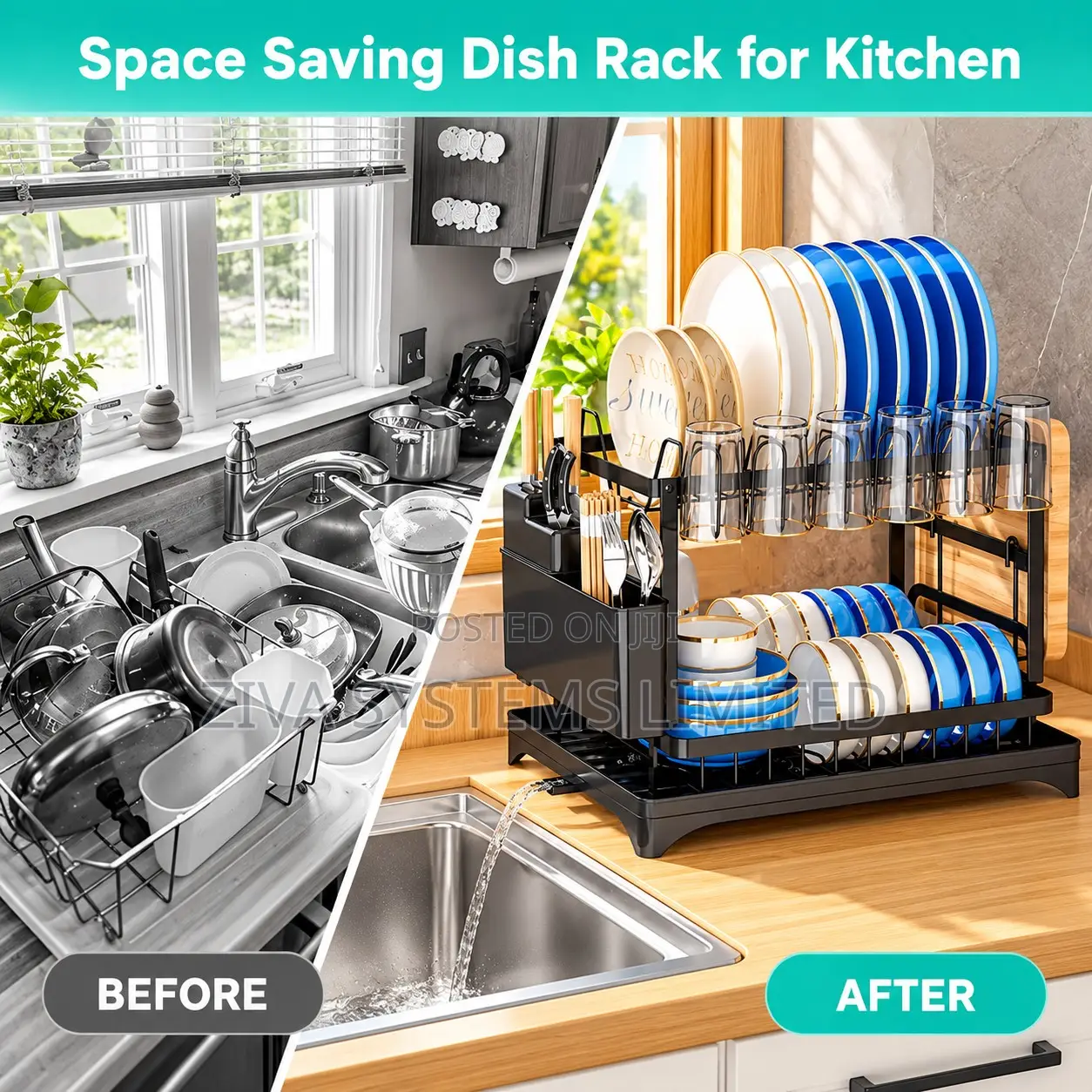 2-Tier Dish Drying Rack With Drainage & Cutlery Holder