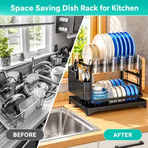 2-Tier Dish Drying Rack With Drainage & Cutlery Holder
