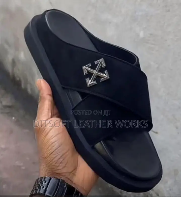 Off-White Style Black Pam Slippers With Silver Arrow Logo