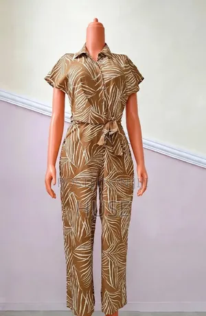 Palm Print Jumpsuit - Brown Beige