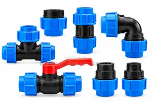 Blue and Black HDPE Pipe Compression Fittings and Ball Valve