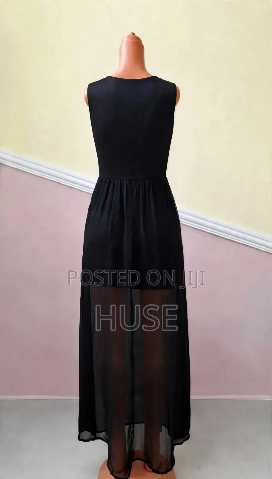 Beaded Chiffon Evening Dress - Black