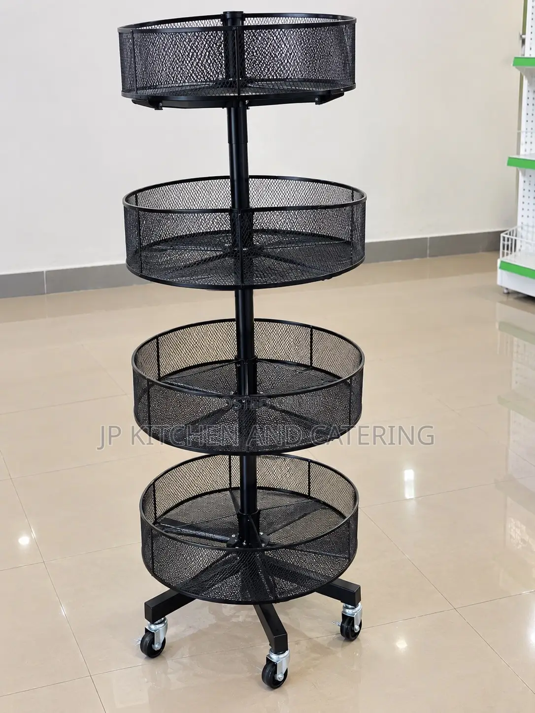 4-Tier Rotating Mesh Display Rack With Wheels