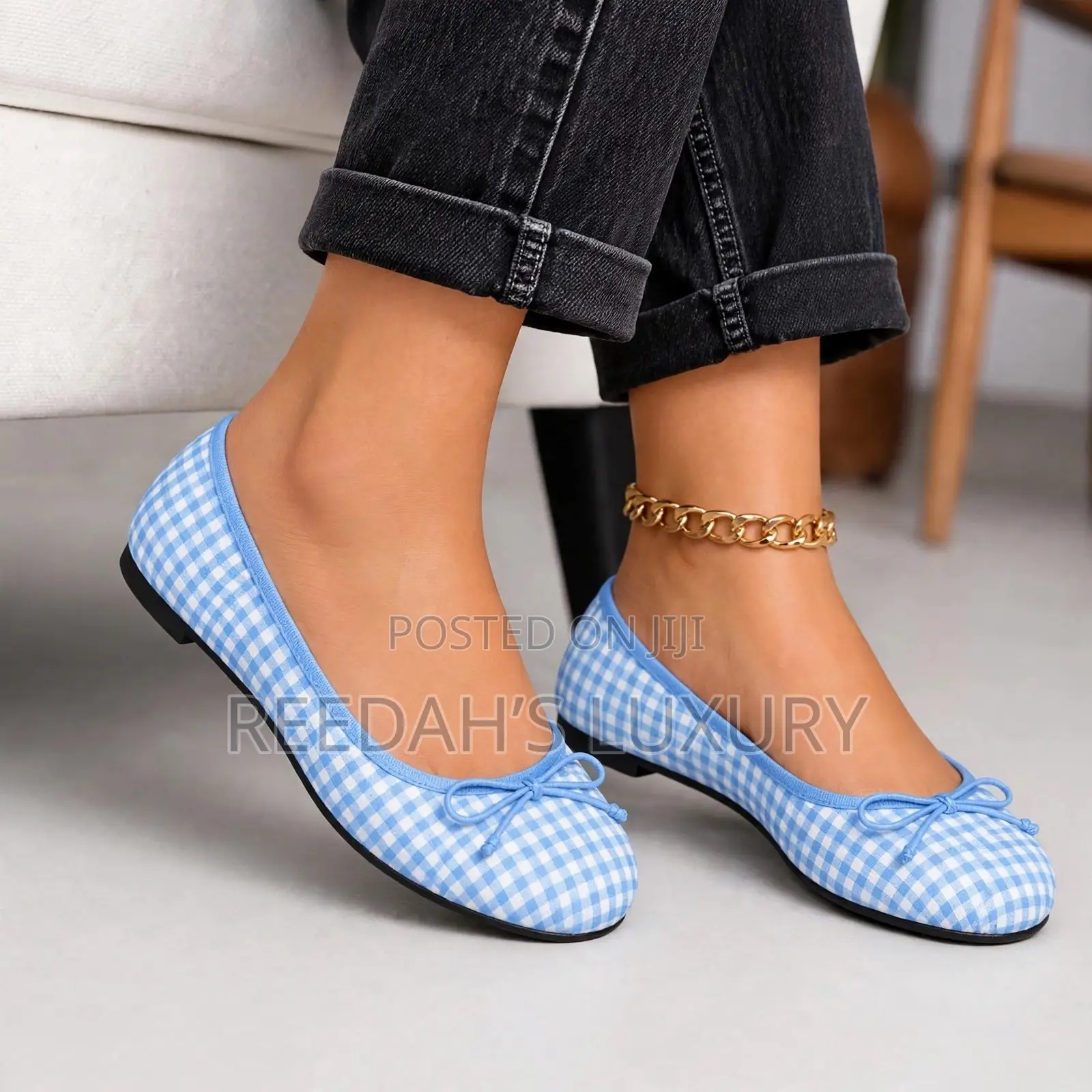 Gingham Check Bow Flat Shoe