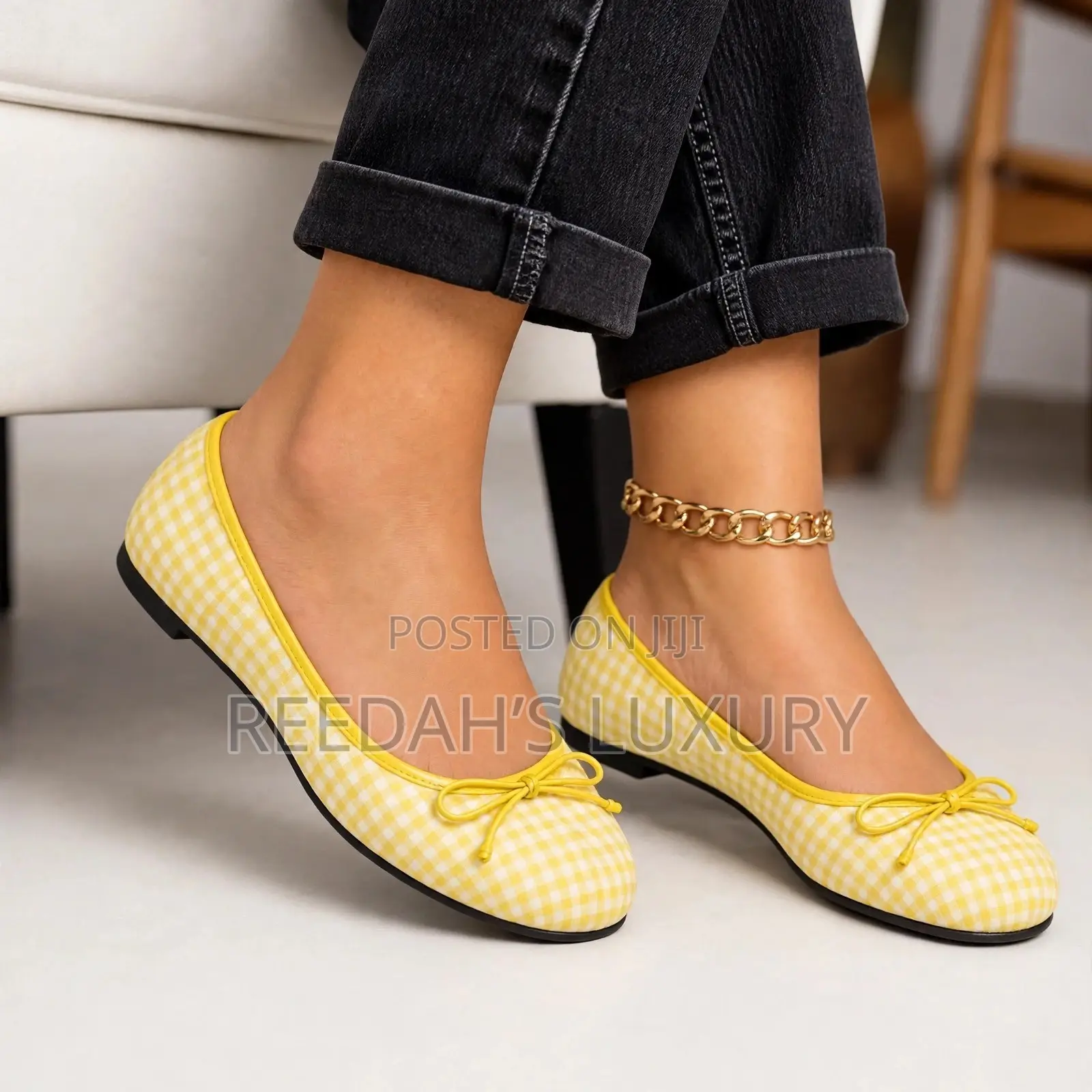 Gingham Check Bow Flat Shoe