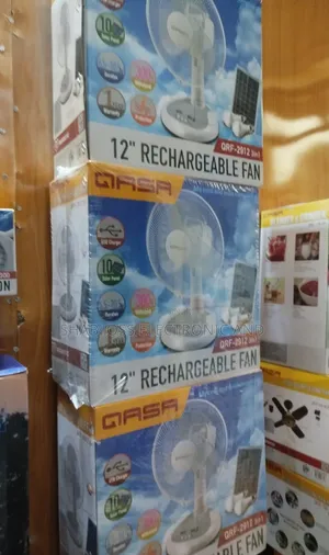 12 Inch Qasa Rechargeable Fan With Bulbs and Panel
