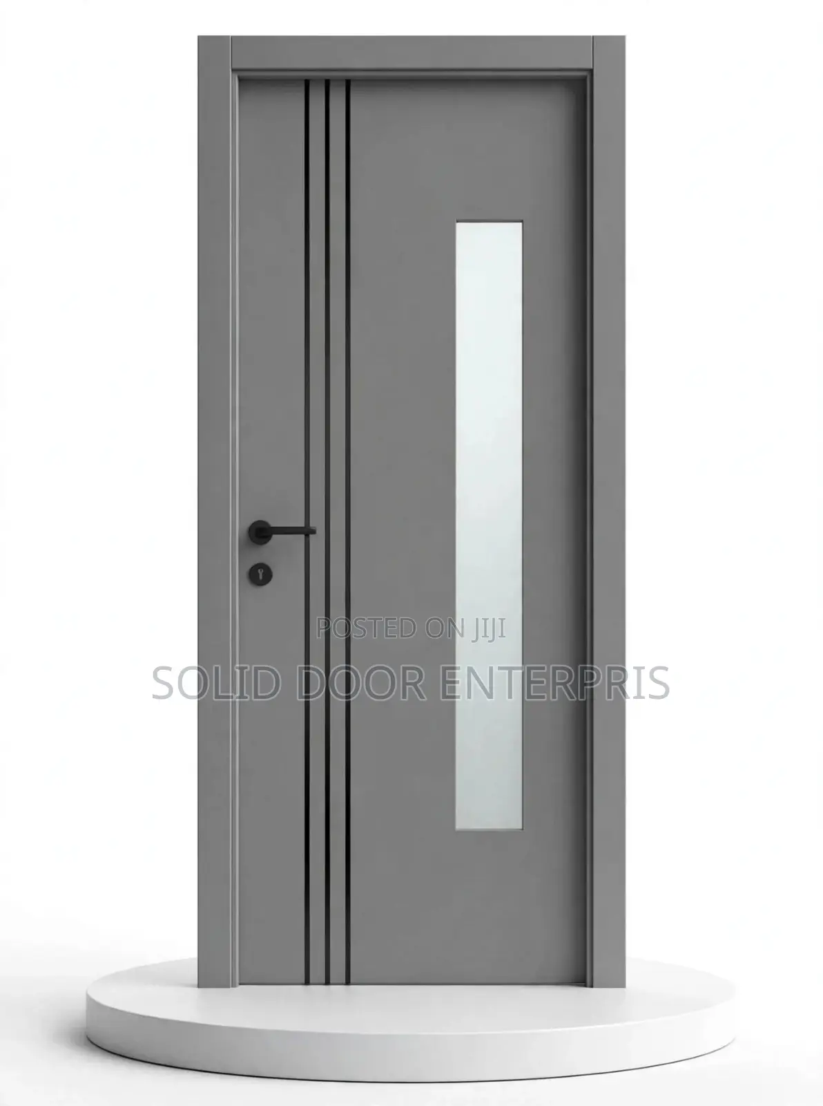 Solid Dark Grey Door With (3) Black Chrome & Vertical Frosted Glass