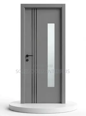 Solid Dark Grey Door With (3) Black Chrome & Vertical Frosted Glass