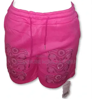 Rhinestone Drawstring Bum Shorts - Hot Pink - S to 3XL - Stretchy