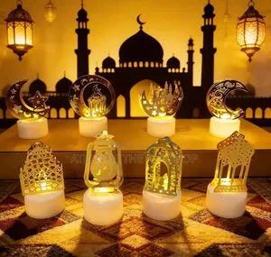 Golden Ramadan Candles With Star Moon Castle Design