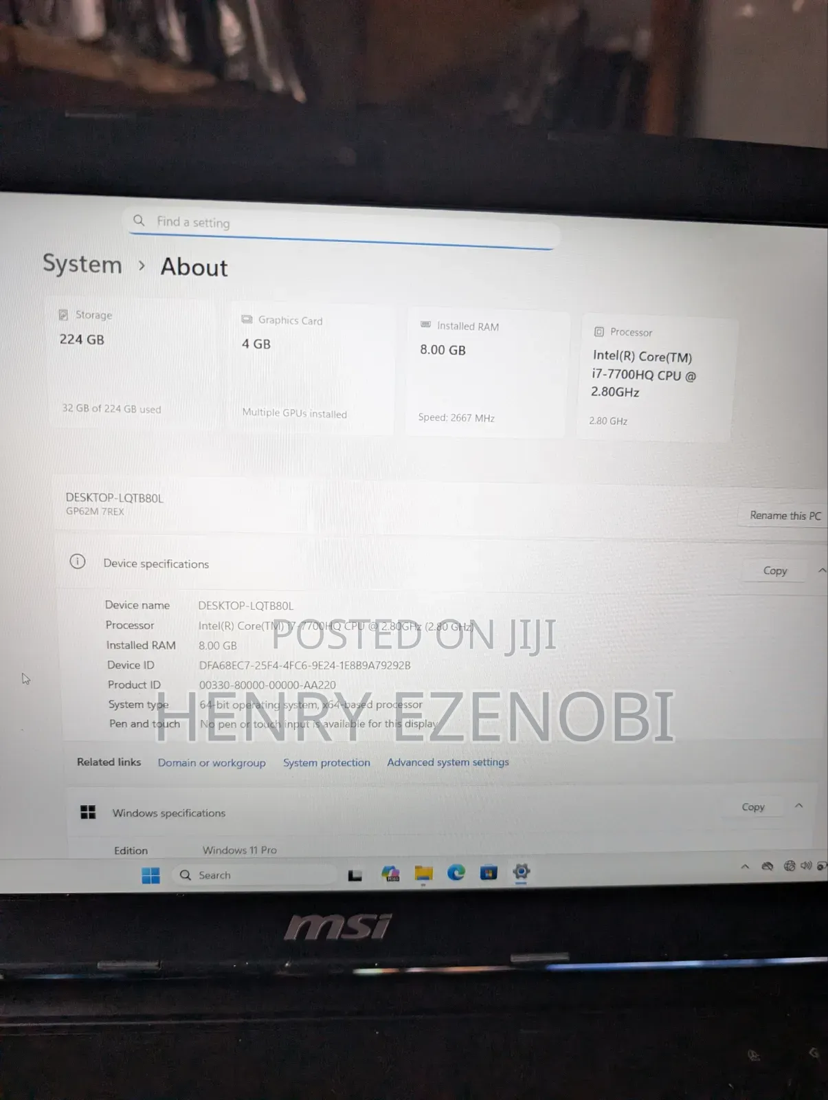 Laptop MSI GP62M 7REX 8GB Intel Core i7 HDD+SSD 256GB