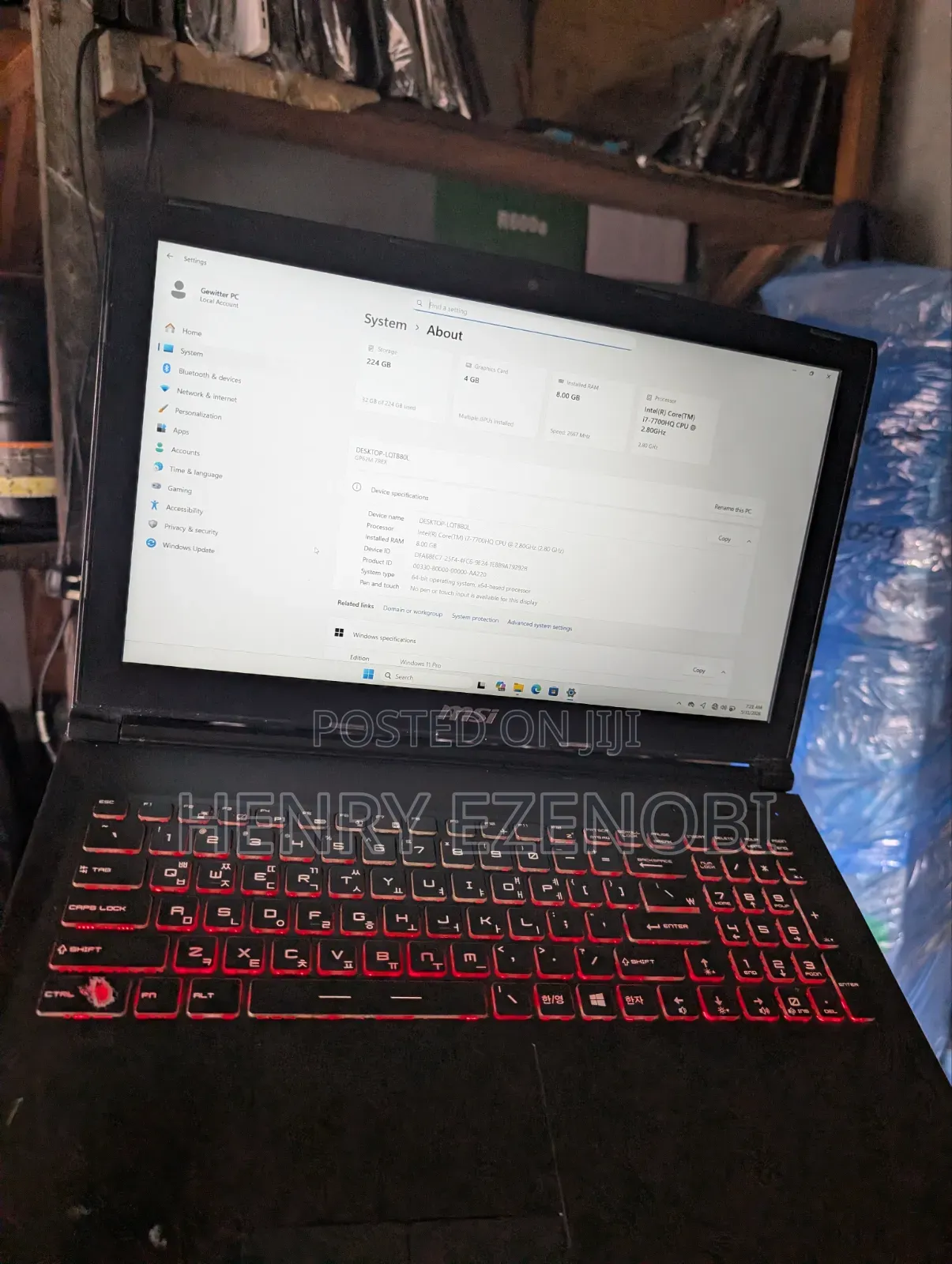Laptop MSI GP62M 7REX 8GB Intel Core i7 HDD+SSD 256GB