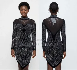 Luxury Black Rhinestone Mesh Bodycon Gown- Bae Mi Wears