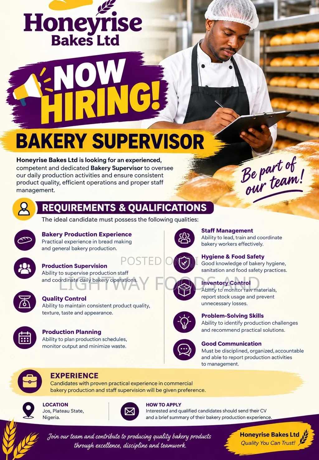 Bakery Supervisor Needed