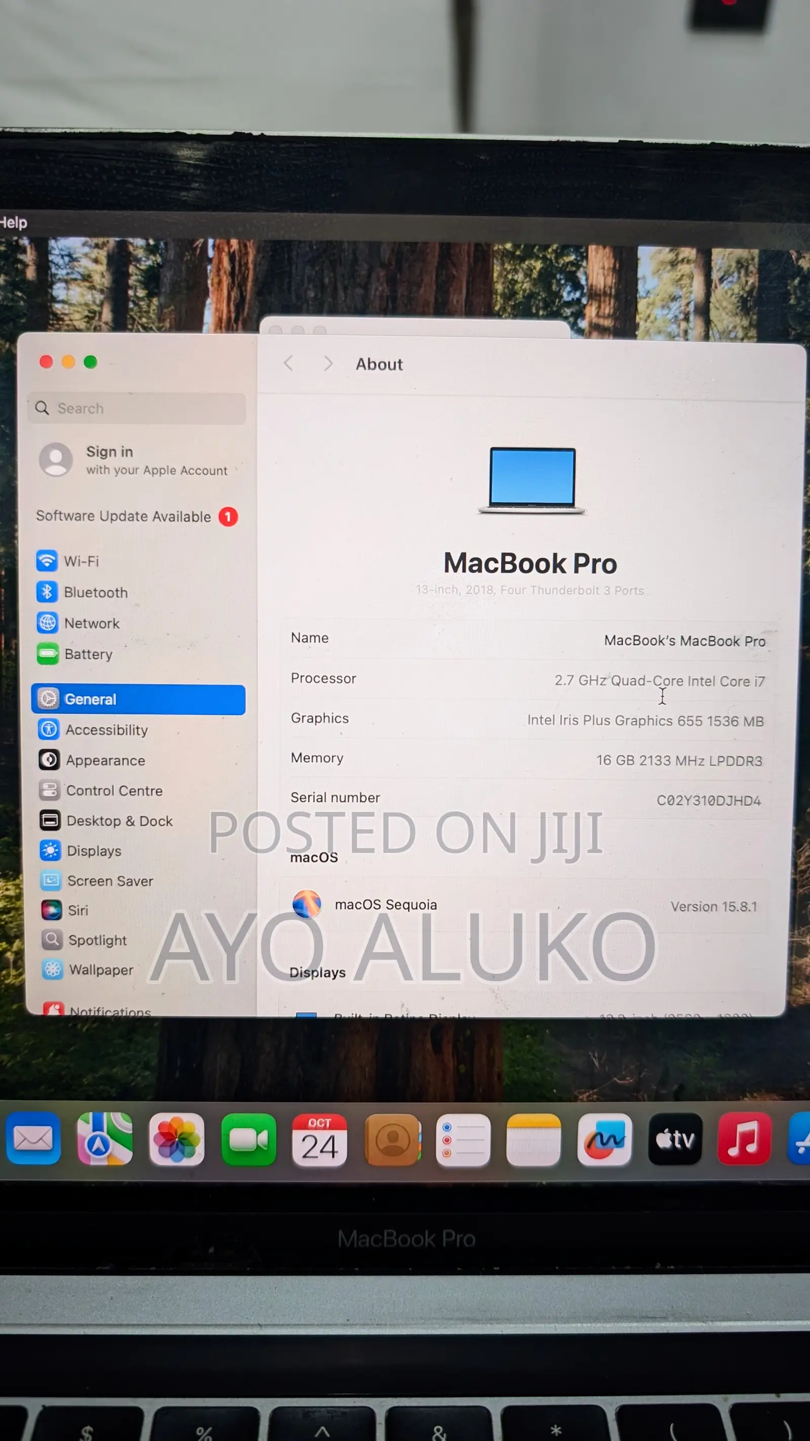 Laptop Apple MacBook 2018 16GB Intel Core Ultra 7 SSD 500GB