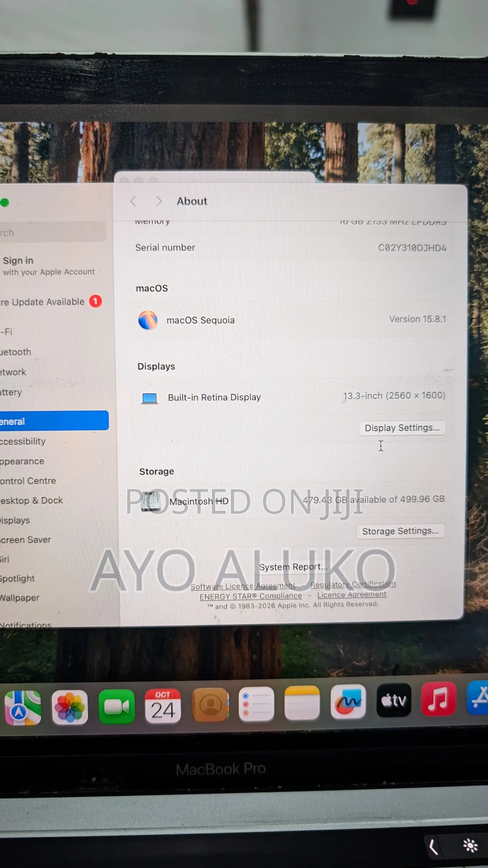 Laptop Apple MacBook 2018 16GB Intel Core Ultra 7 SSD 500GB
