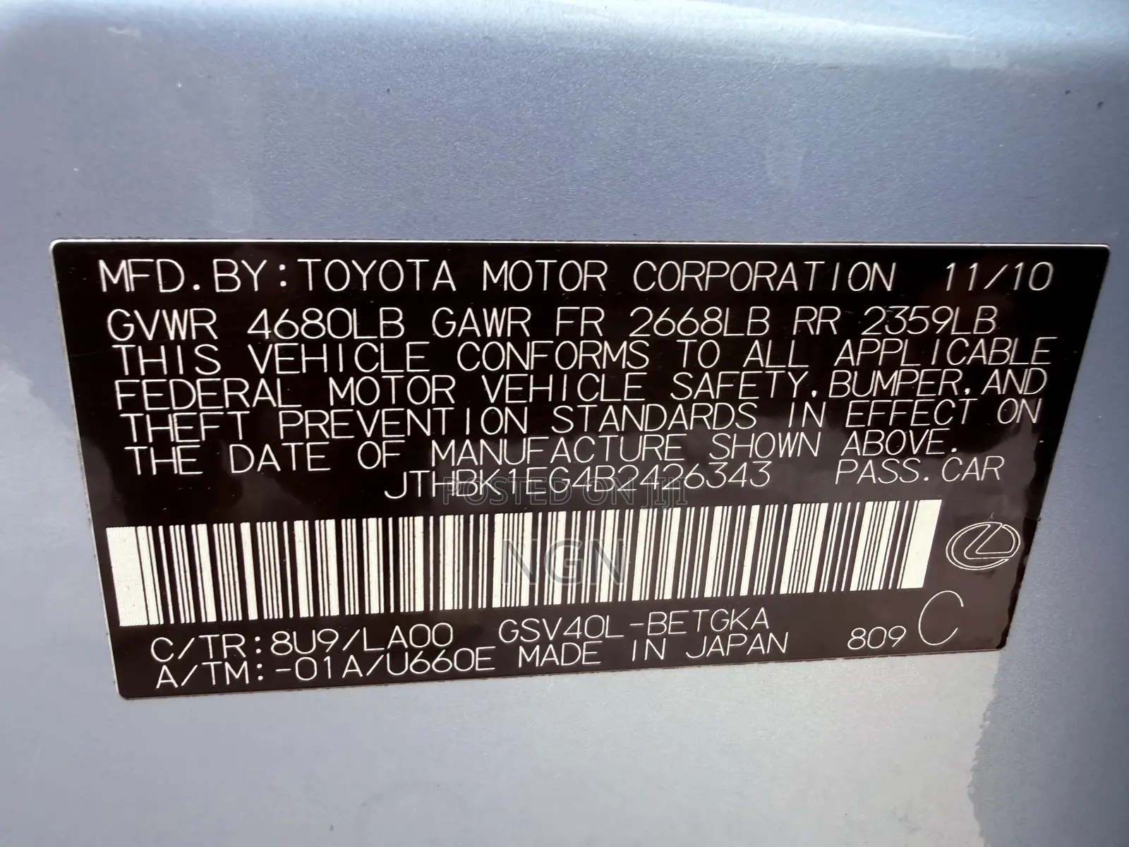Lexus ES 350 2011 Blue