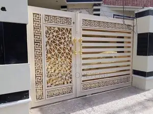 Brand New Luxury Sliding Metal Gate With Glass & Pedestrian Door