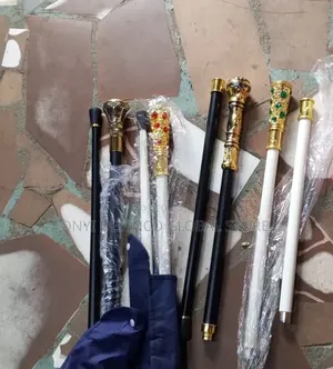 Fashion Golden Igbo Benin Walking Stick With Design for Wedding Outfit