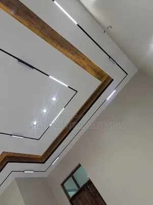 Gypsum Board Ceiling With Wooden Lines