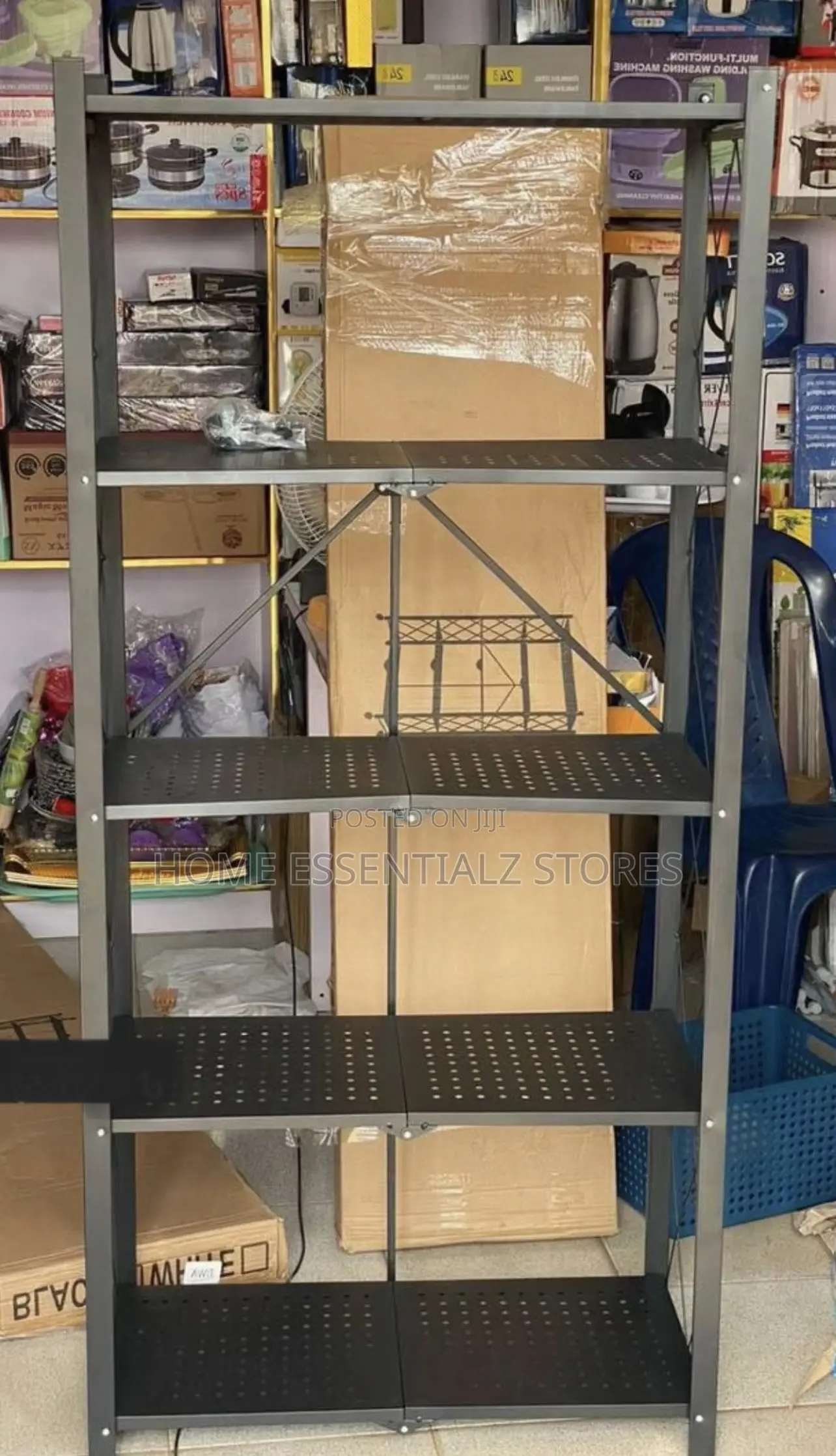 5 Tier Foldable Metal Storage Shelf Rack - Heavy Duty Kitchen Shelf