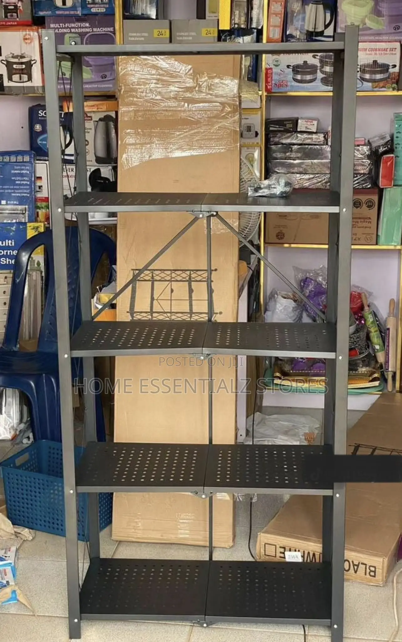 5 Tier Foldable Metal Storage Shelf Rack - Heavy Duty Kitchen Shelf