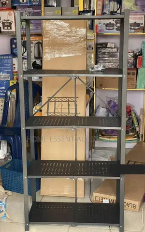 5 Tier Foldable Metal Storage Shelf Rack - Heavy Duty Kitchen Shelf