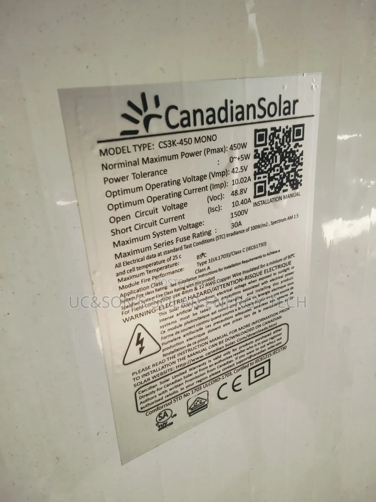 Canadian 450W Solar Panel Half Cut (120 Cell's, 7 Bust Bar) Original
