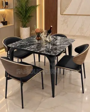4-Seater Luxury Marble-Top Dining Set With Curved