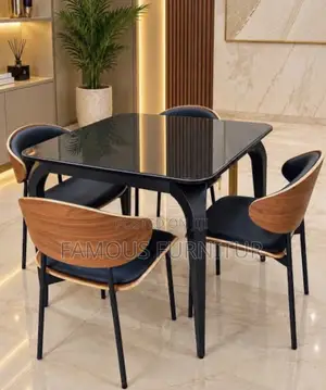 4-Seater Luxury Marble-Top Dining Set With Curved