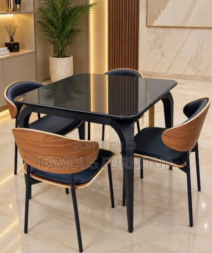4-Seater Luxury Marble-Top Dining Set With Curved