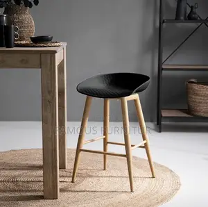 Bar Stool With a Solid Wood-Finish Frame and Built-in Footre