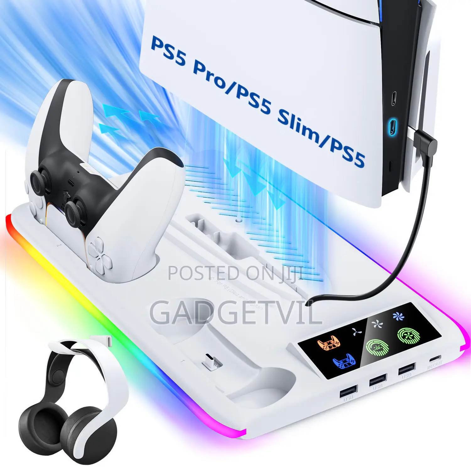 PS5 Series Game Console Universal Cooling Fan Base RGB Light