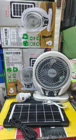 8" Inches GD Times Rechargeable Solar Fan With Led Bulbs