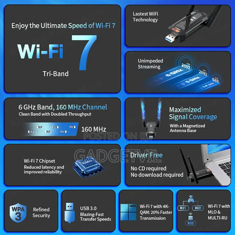 Wi-Fi 7 BE6500 USB Tri-Band Wireless Network Card
