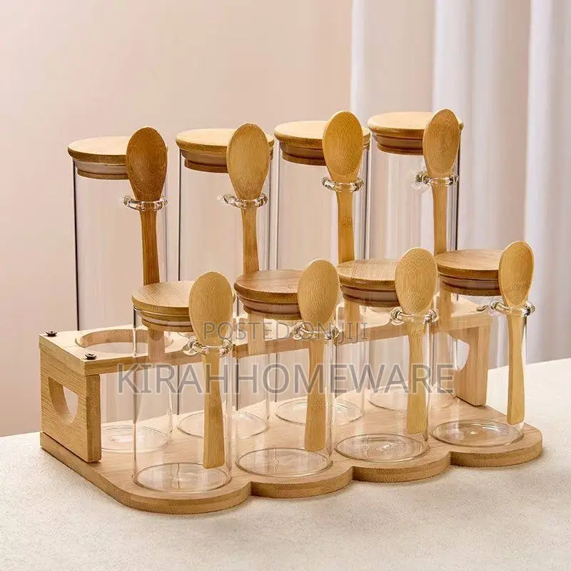 8pcs Glass Jar With Spoons and Stand