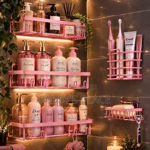5-Piece Pink Bathroom Organizer Set | Stylish Bathroom Storage