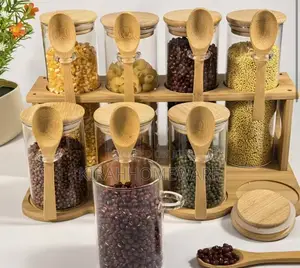 8pcs Glass Jar With Spoons and Stand