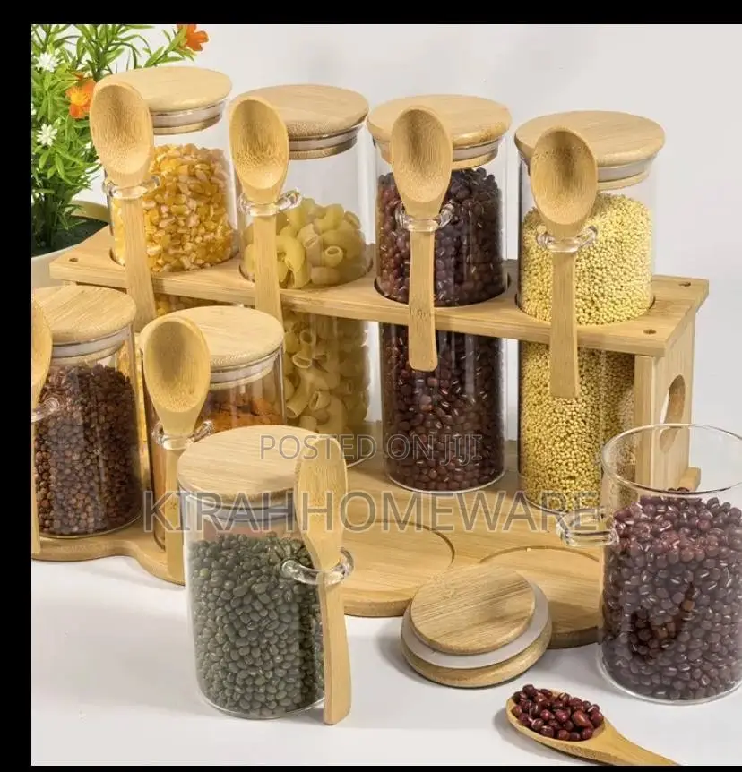 8pcs Glass Jar With Spoons and Stand