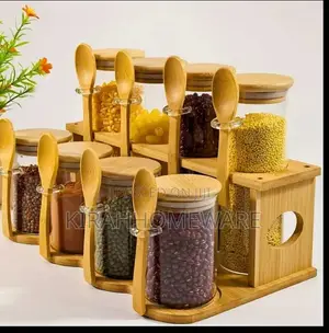 8pcs Glass Jar With Spoons and Stand