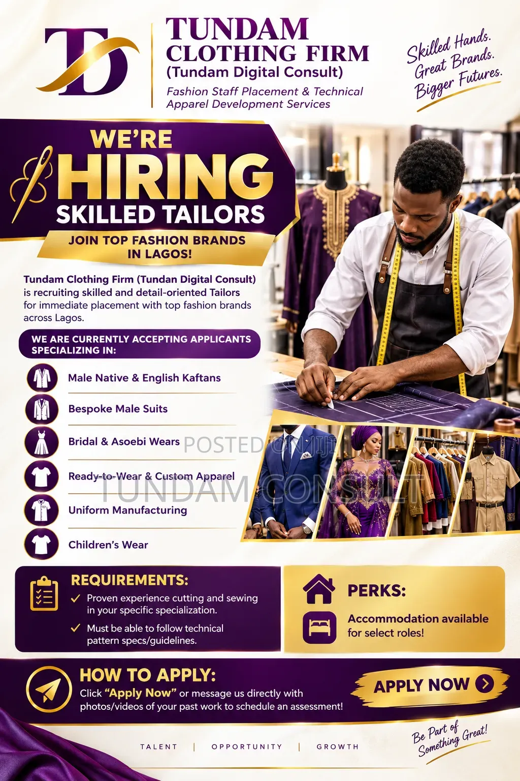 Tailors & Fashion Staffs Needed