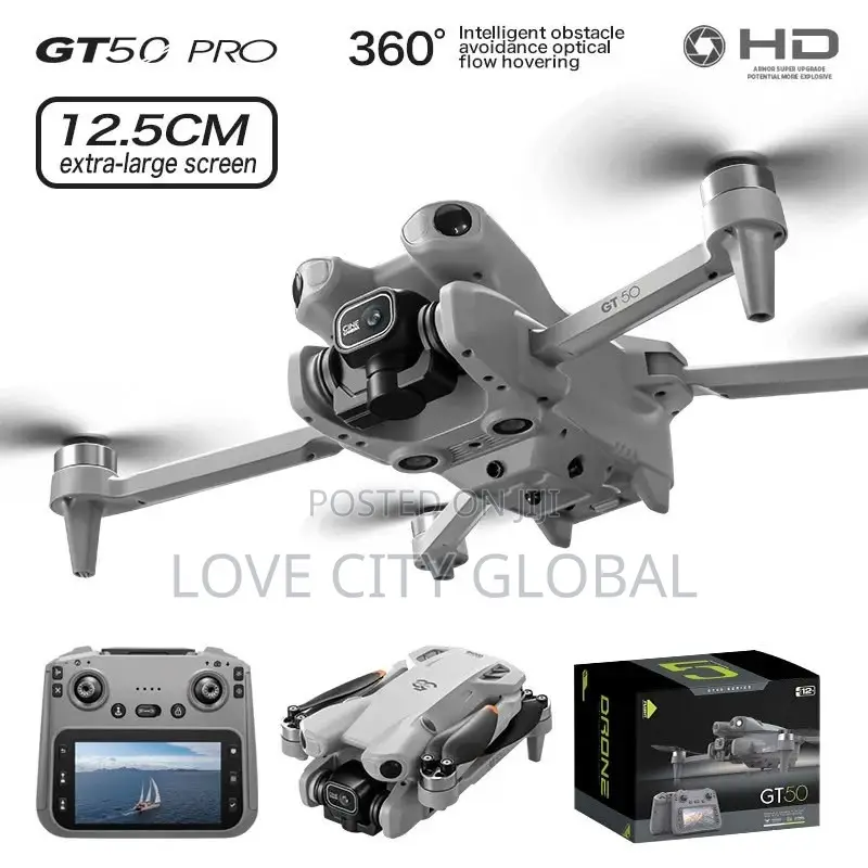GT50 Drone Dual Camera & 2 Batteries, Remote Controller Display Screen