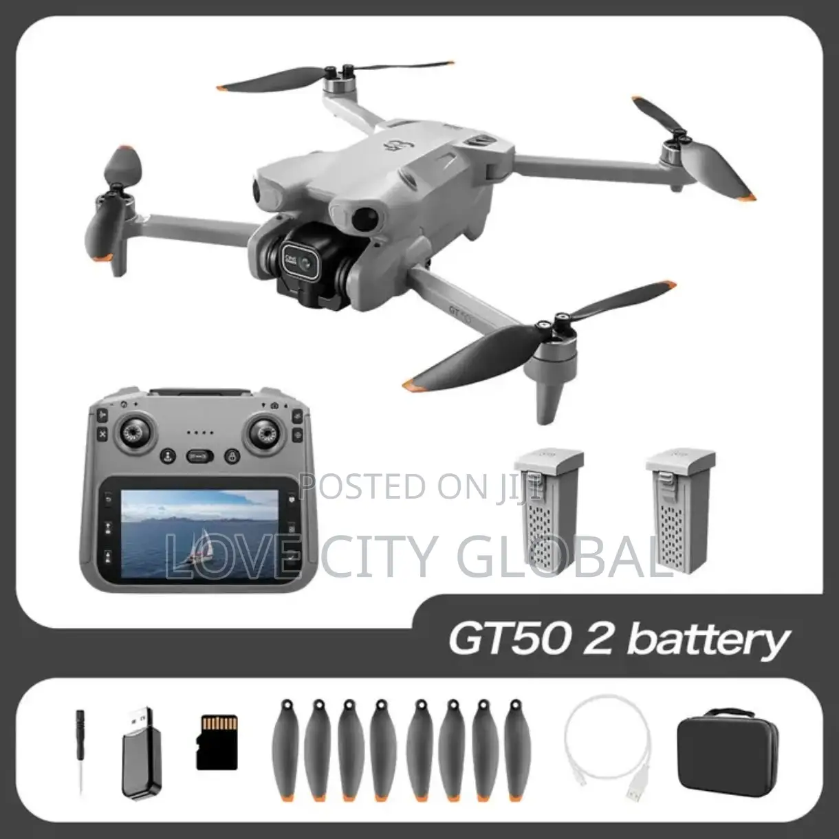 GT50 Drone Dual Camera & 2 Batteries, Remote Controller Display Screen