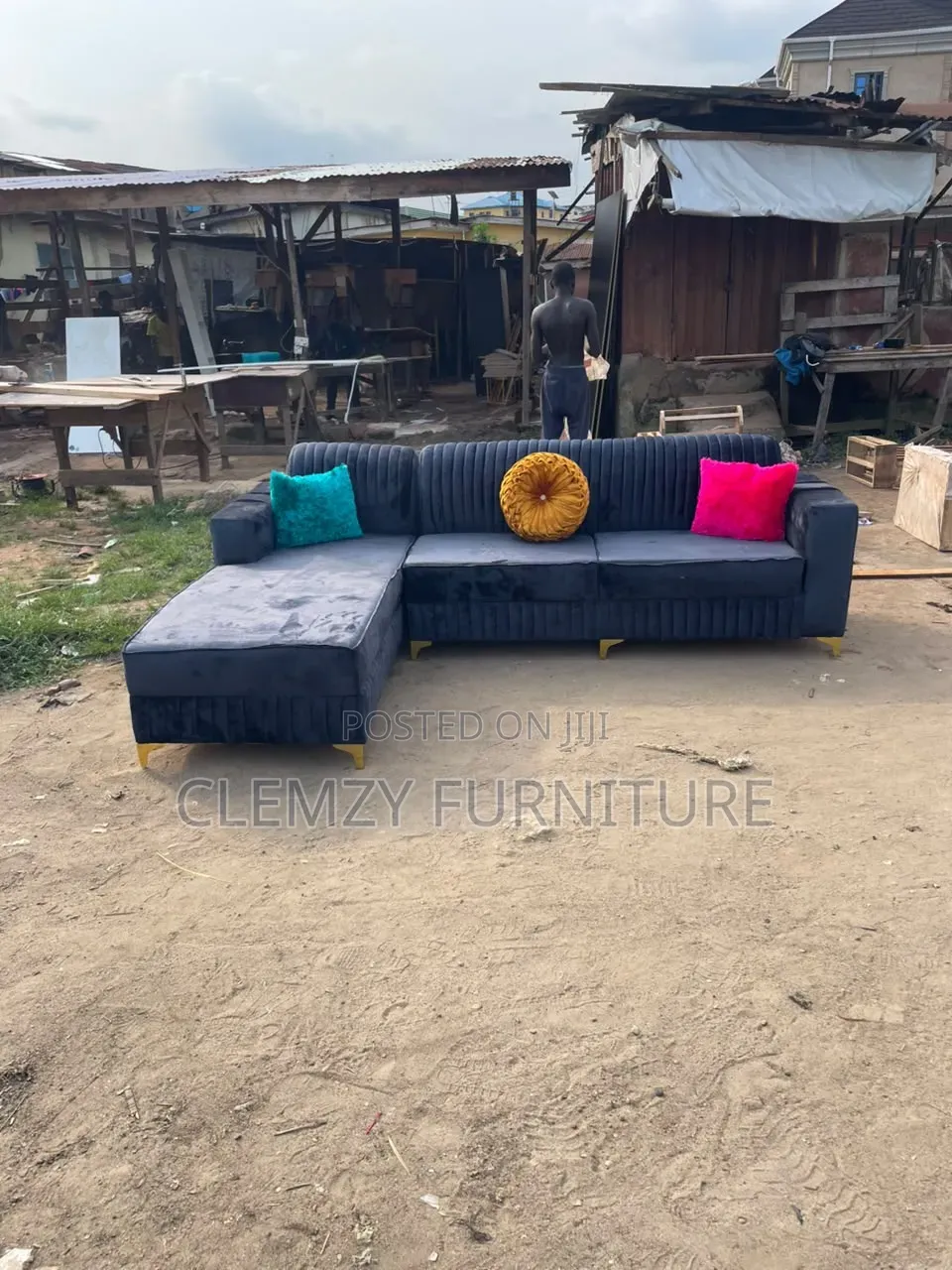 Gray Color L Shape Couch and Pillows