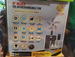 16" Lion Solar Powered Rechargeable Fans With Panel Bulbs and Remote