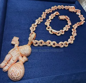 Original Money Bag Iced Pendant and Iced Out Cuban Chain