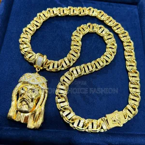 Gold Replica Cuban Chain and Pendant