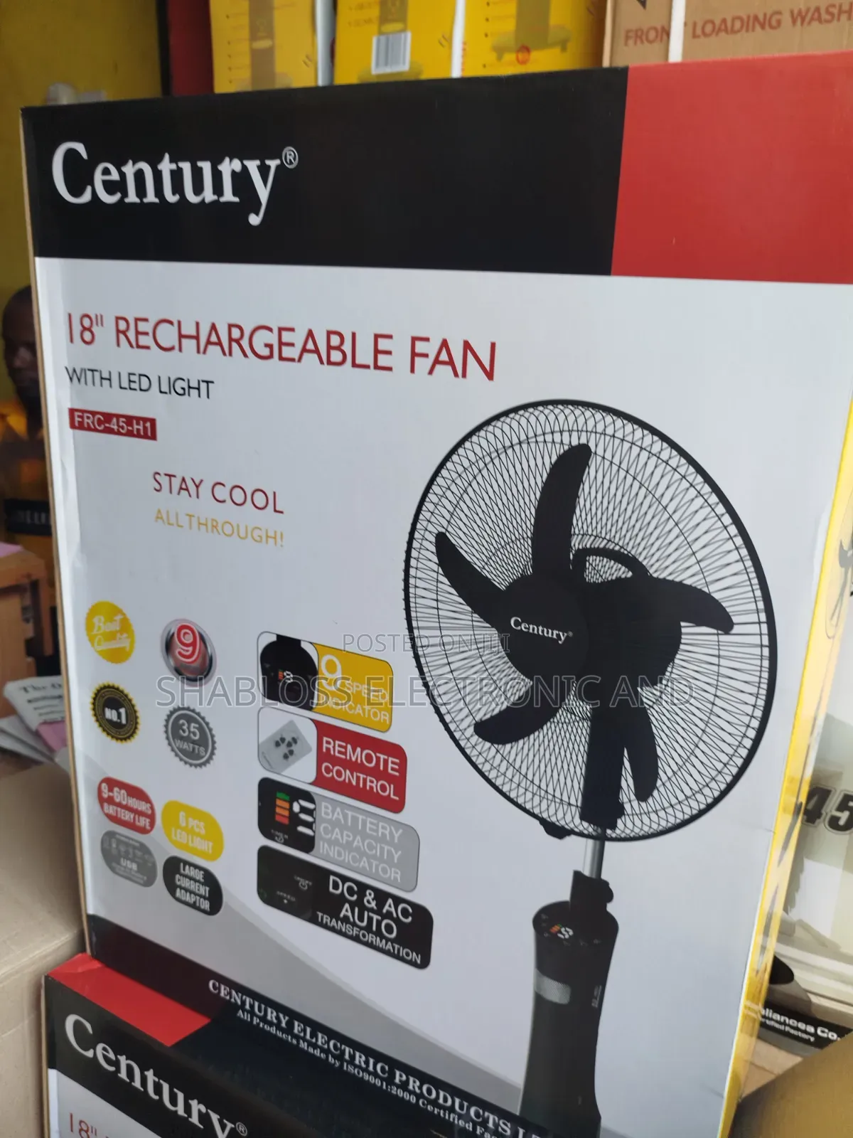 18" Century Rechargeable Fan With Led Light