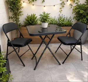Tempered Foldable Glass Table & Cushioned Leather Chair Set .