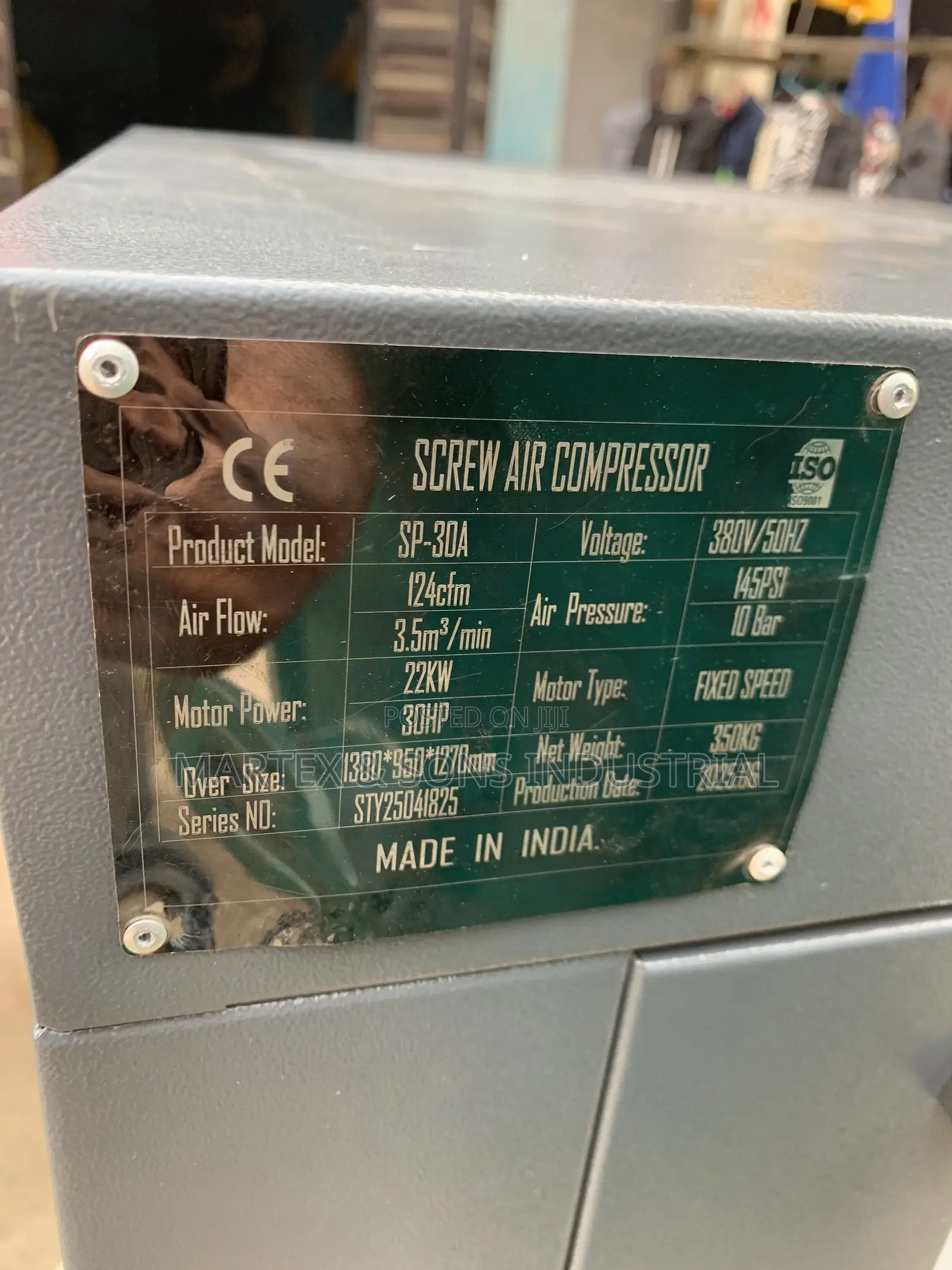 Industrial 22kw - 30Hp Sparta Screw Air Compressor Machine